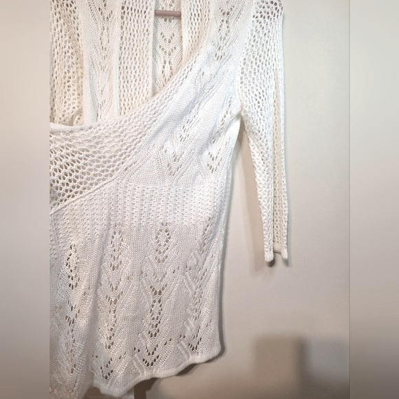 Tradition small 6/8 white eyelet lace knit boho waterfall cardigan - Picture 3 of 8